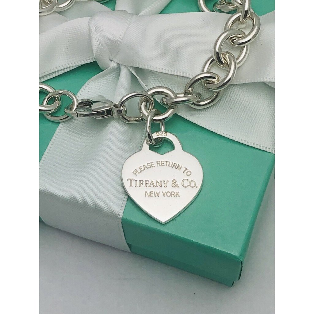 7.75" Return To Tiffany Sterling Silver Heart Tag Charm Bracelet